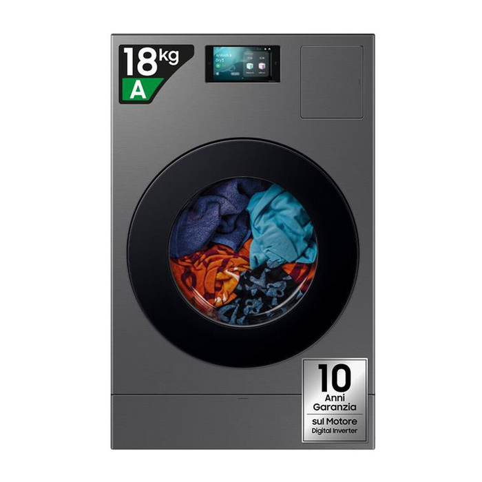 Samsung Lavasciuga WD18DB8995BZT2 18/11 Kg Classe A-Dark Silver Steel -oblò Nero